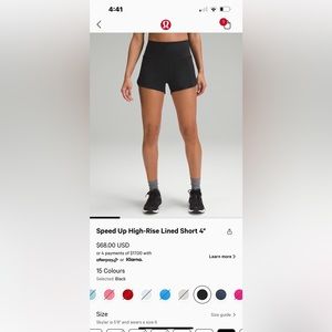 Lululemon Speed Up High Rise 4”